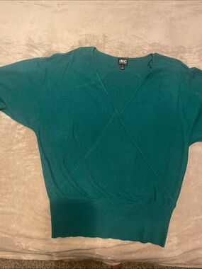 INC International Concepts Teal V-Neck Wrap Sweater